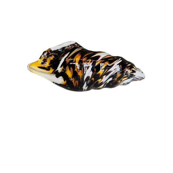 Hand Blown Cased Art Glass Seashell Conch Sculpture White Brown Gold 7” - Picture 4 of 6